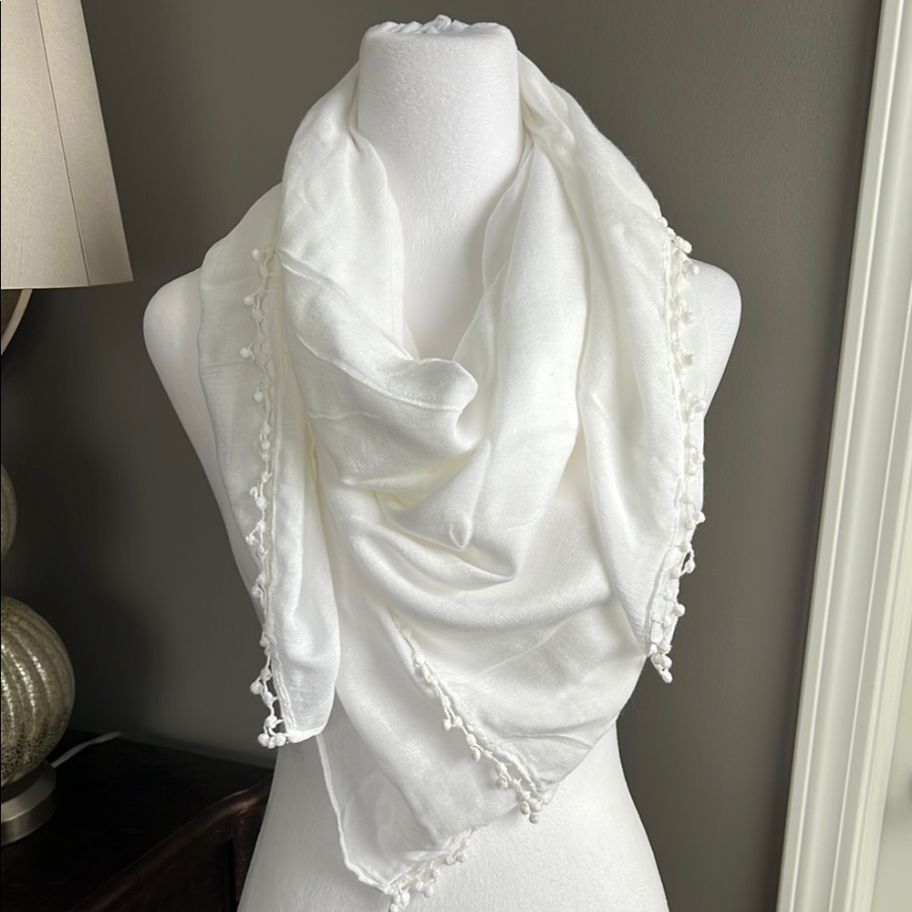 Lucky brand Elegant White Scarf with Tassel Accents